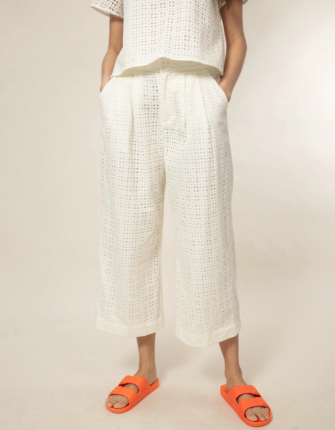 Marybeth Broderie Trouser - White