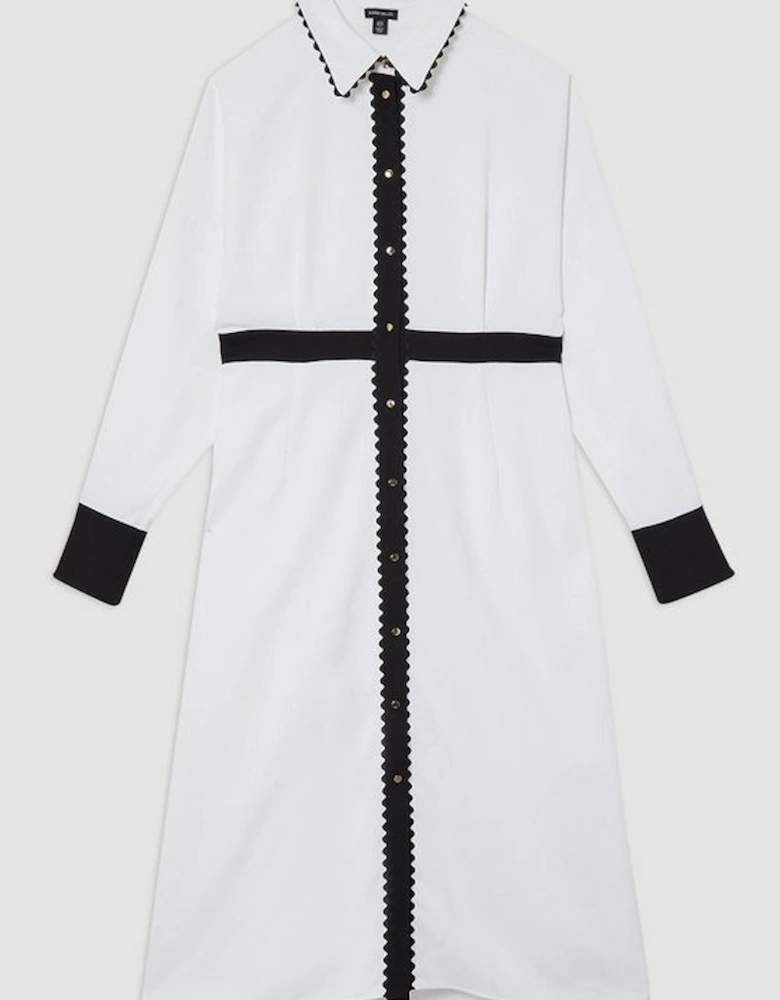 Plus Size Scallop Trim Woven Crepe Shirt Dress