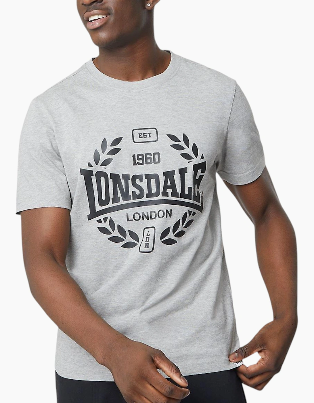 Men's Lonsdale Mens T Shirts Box Logo Tee Crew Neck Short Sleeve Summer Basic T Shirt - Grey - Size: 40