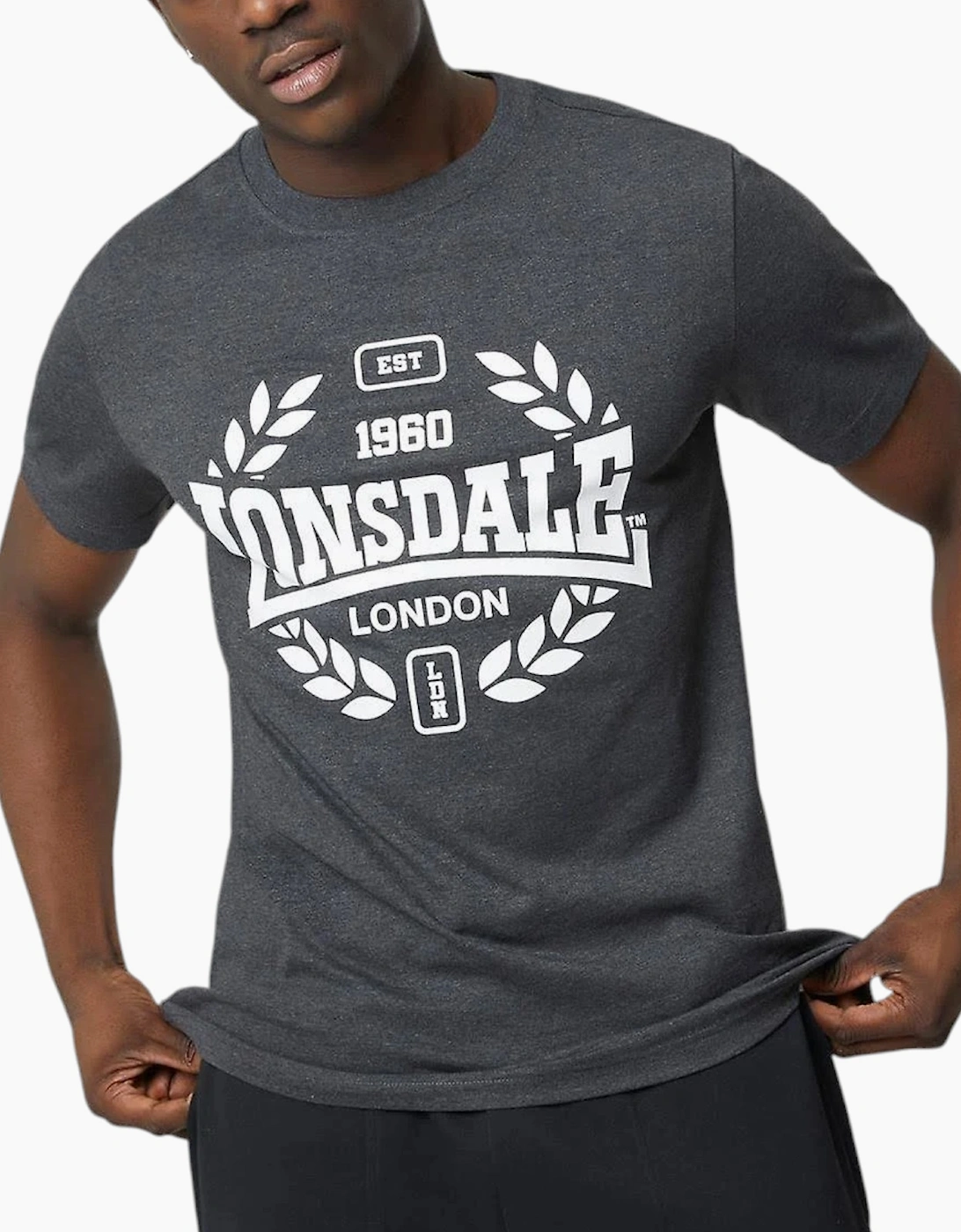 Men's Lonsdale Mens T Shirts Box Logo Tee Crew Neck Short Sleeve Summer Basic T Shirt - Grey - Size: 38