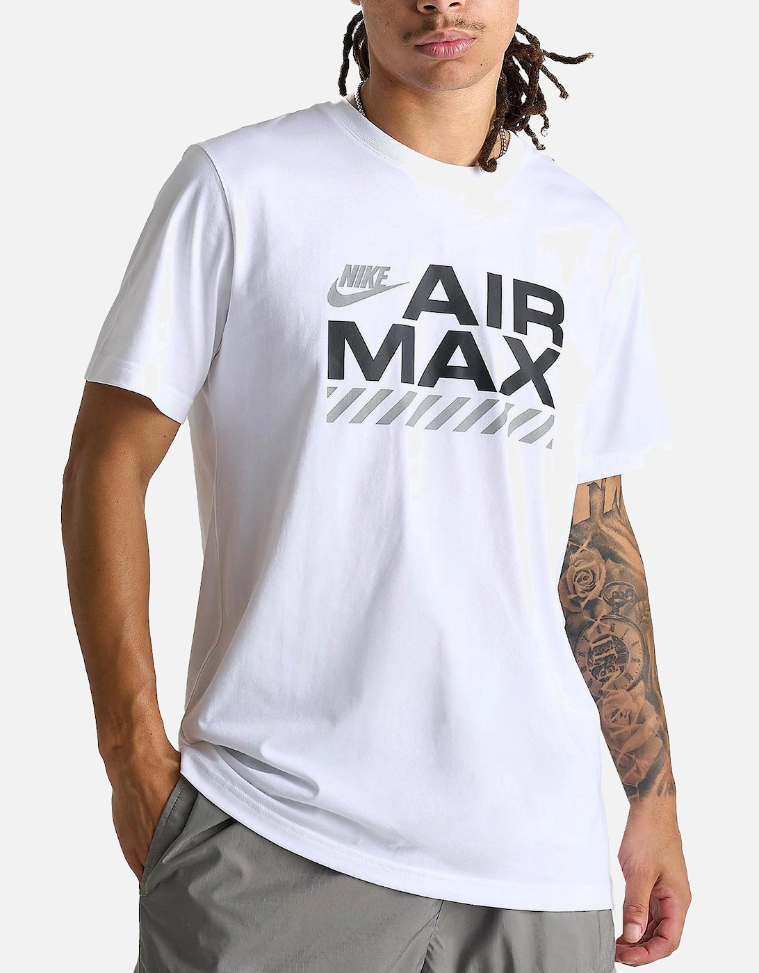 Nike Air Max Men's White T Shirts Short Sleeve Crew Neck Regular Fit Casual Graphic Tee - Size: 38