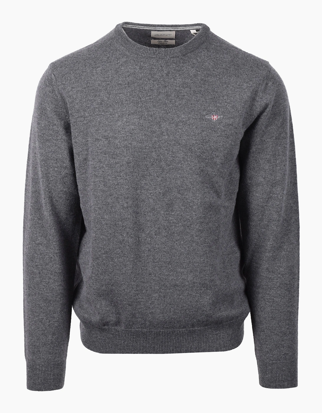 Men's Gant Superfine Lambswool Crew Neck Knitwear Charcoal Melange - Grey - Size: 38