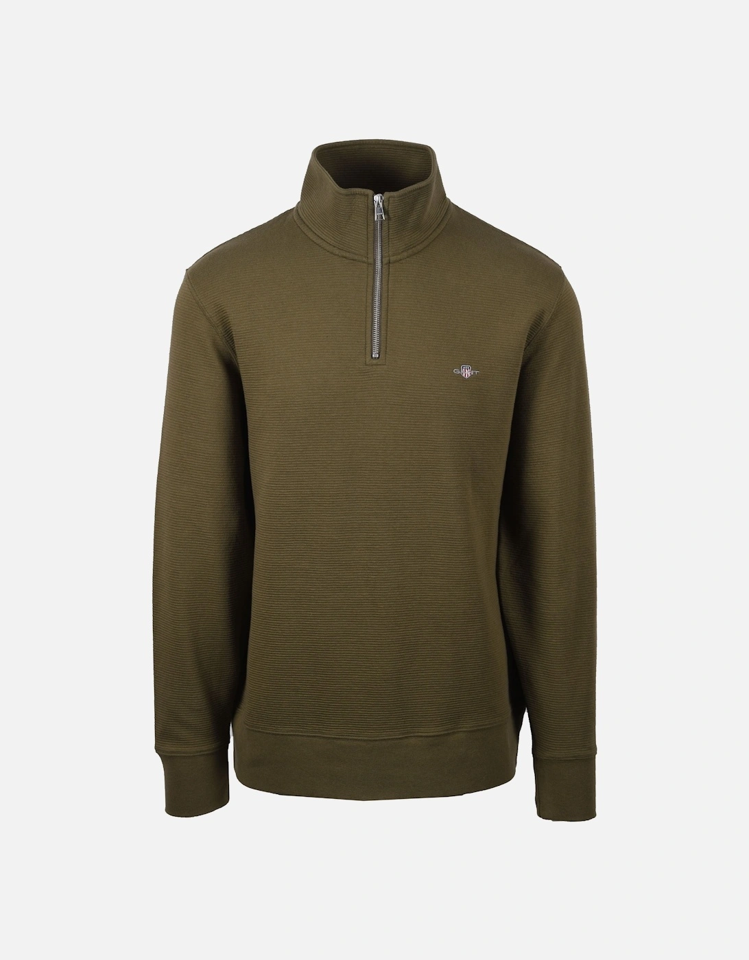 Gant Men's Tan Texture Half Zip Knitwear Juniper Green - : 42/Regular Xl