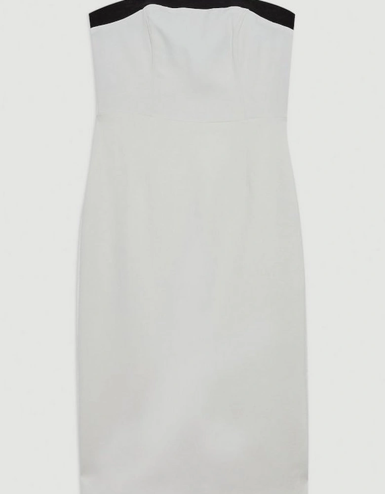 The Founder Compact Stretch Viscose Tailored Contrast Detailed Bandeau Midi Dress