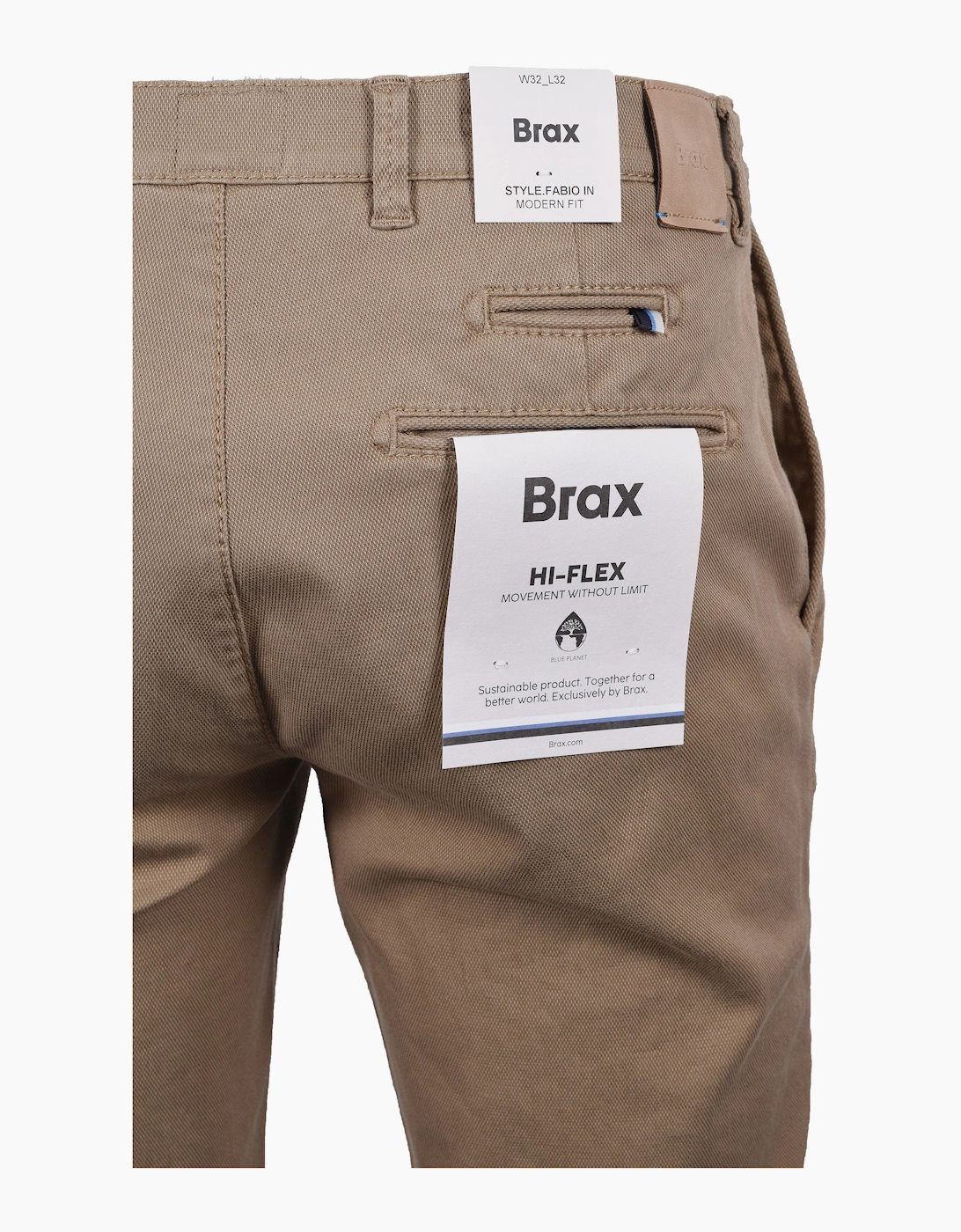 Men's Brax Hi Flex Fabio Casual Trouser Sand - Cream/Brown - Size: 30