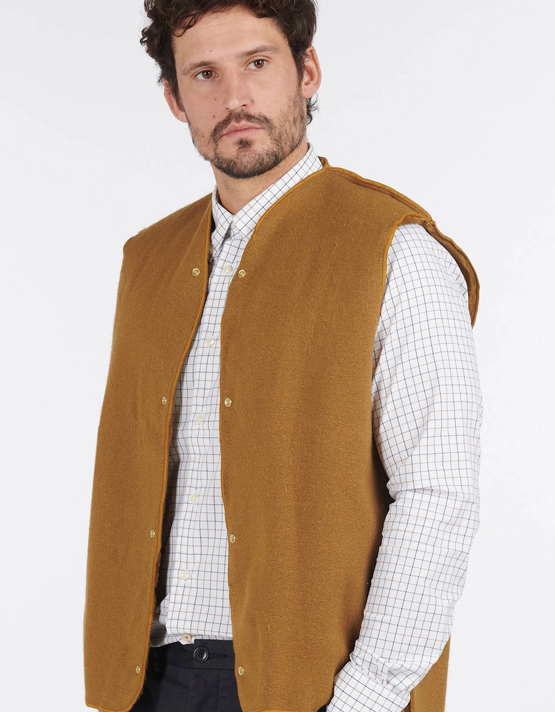 Warm Pile Press Stud Liner Gilet Brown