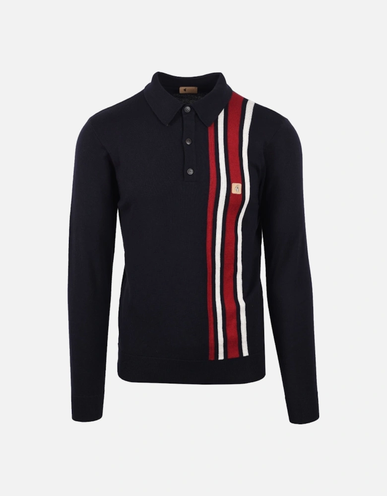 Vintage Soda Long Sleeved Knitted Polo Shirt Navy