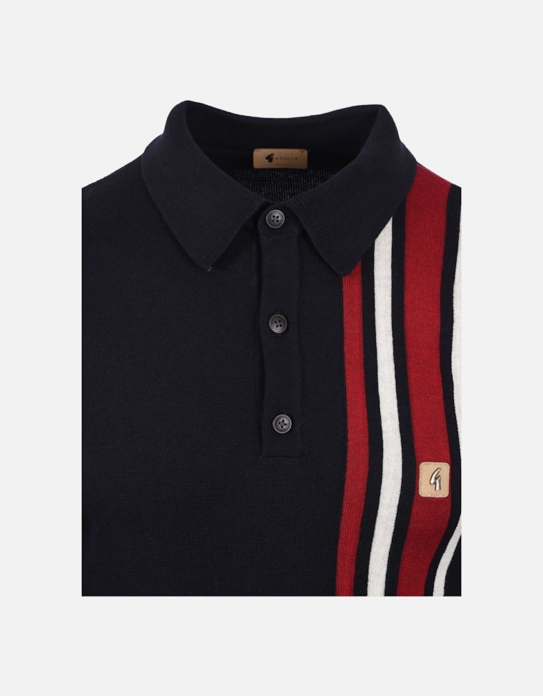 Vintage Soda Long Sleeved Knitted Polo Shirt Navy