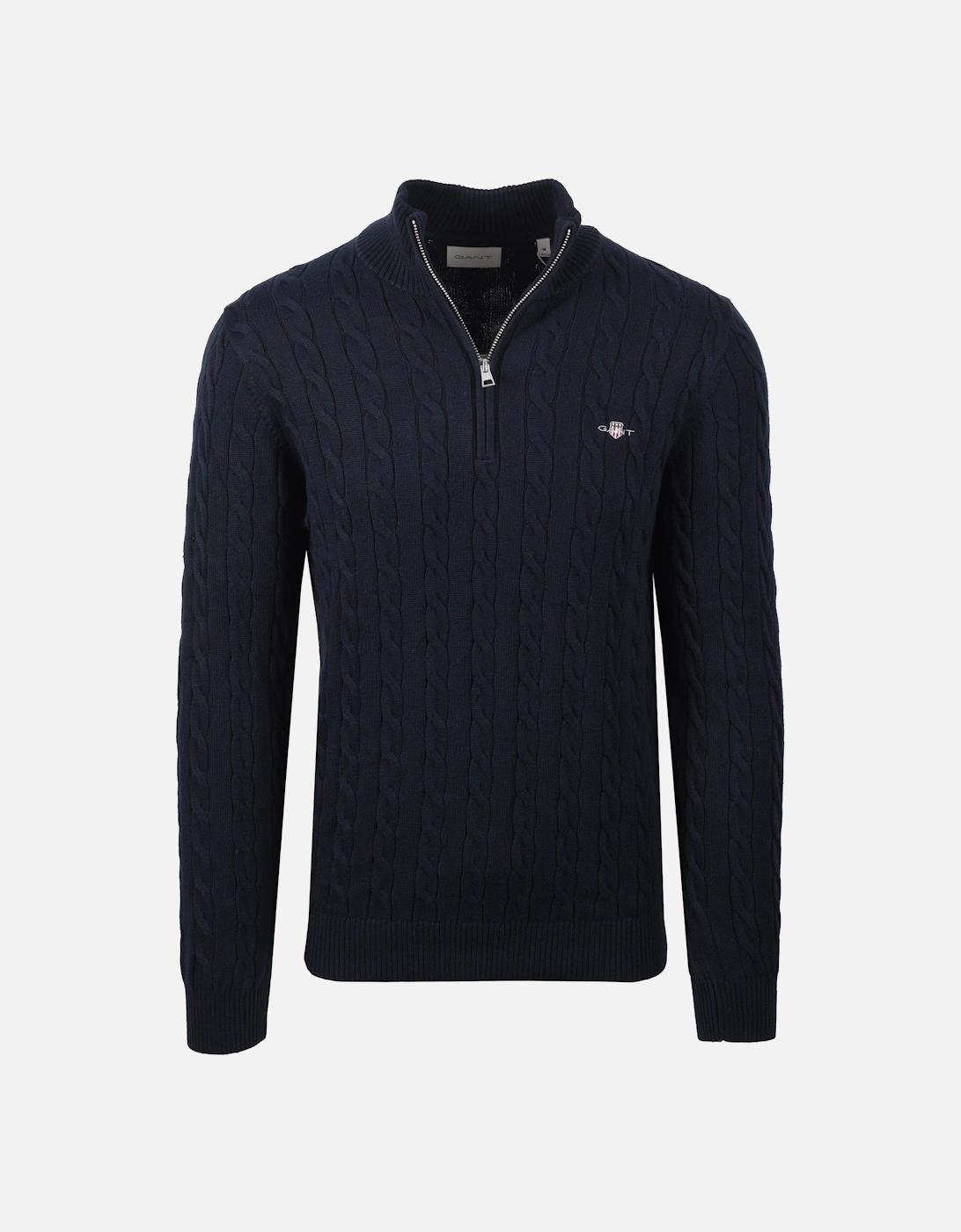 Gant Men's Navy Cotton Cable Half Zip Knitwear Evening Blue - : 42/Regular Xl