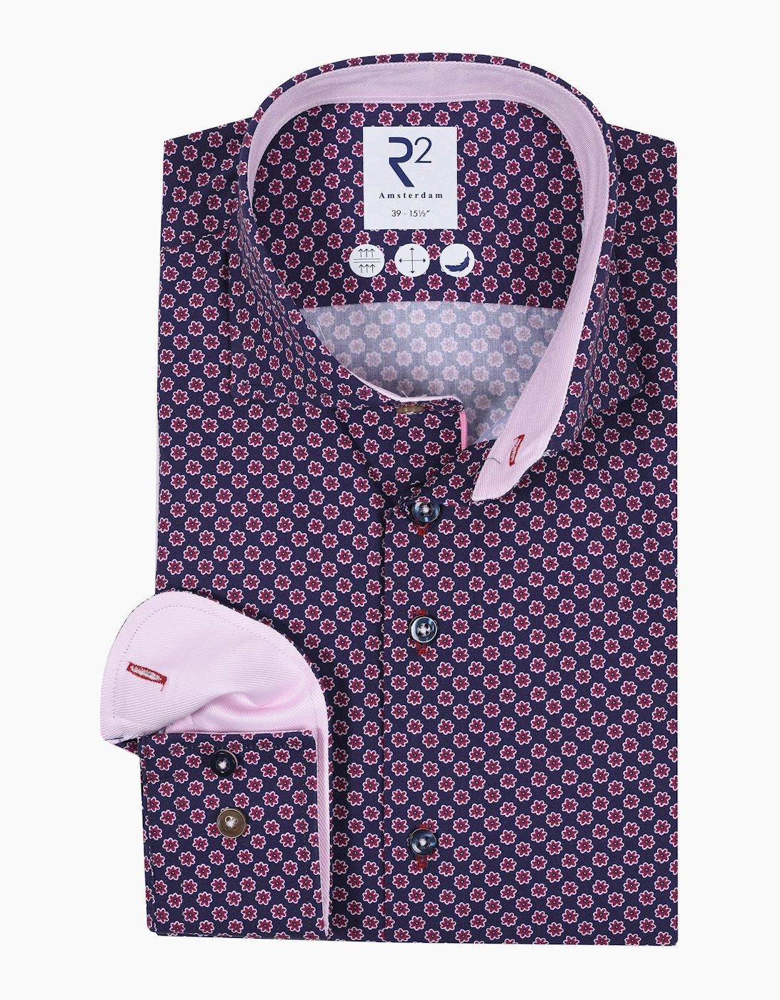 R2 Men's R2 Floral Print Shirt Navy And Pink