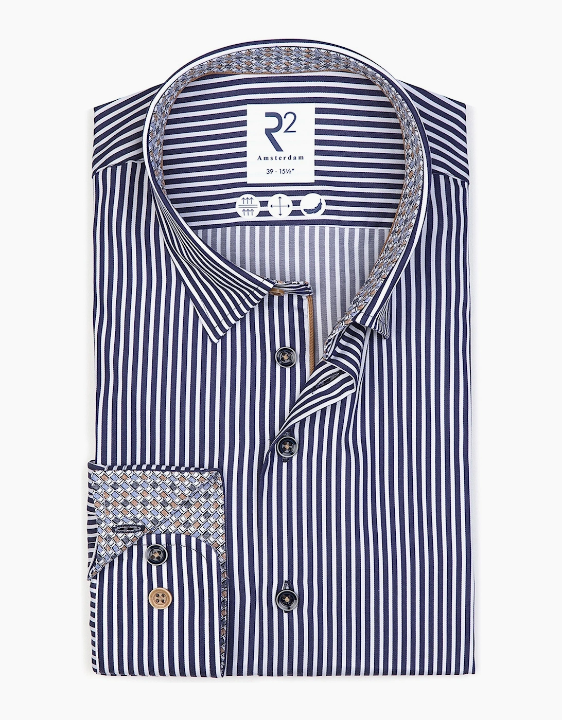 Men's R2 Hidden Button Down Navy Stripe Shirt - Navy/Multi - Size: 48
