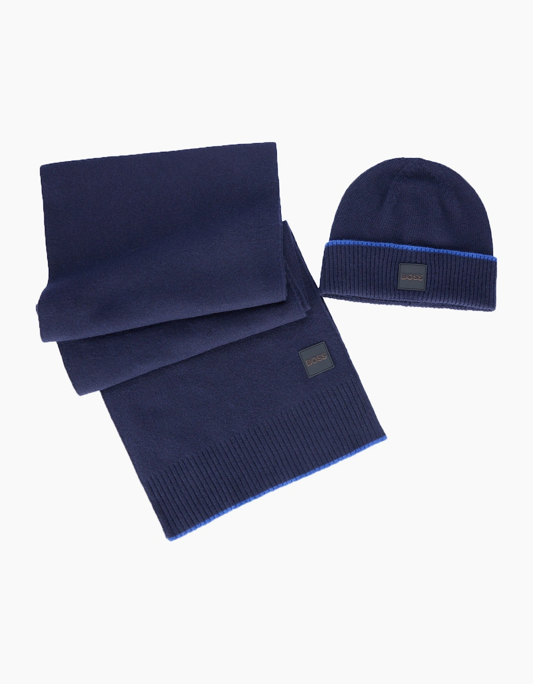 Men's Boss Orange Armato Scarf & Hat Set Dark Blue - Navy - Size: 1 size