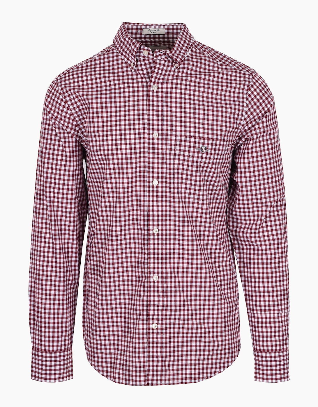 Men's Gant Reg Poplin Gingham Shirt Wine Red - Blue - Size: 42