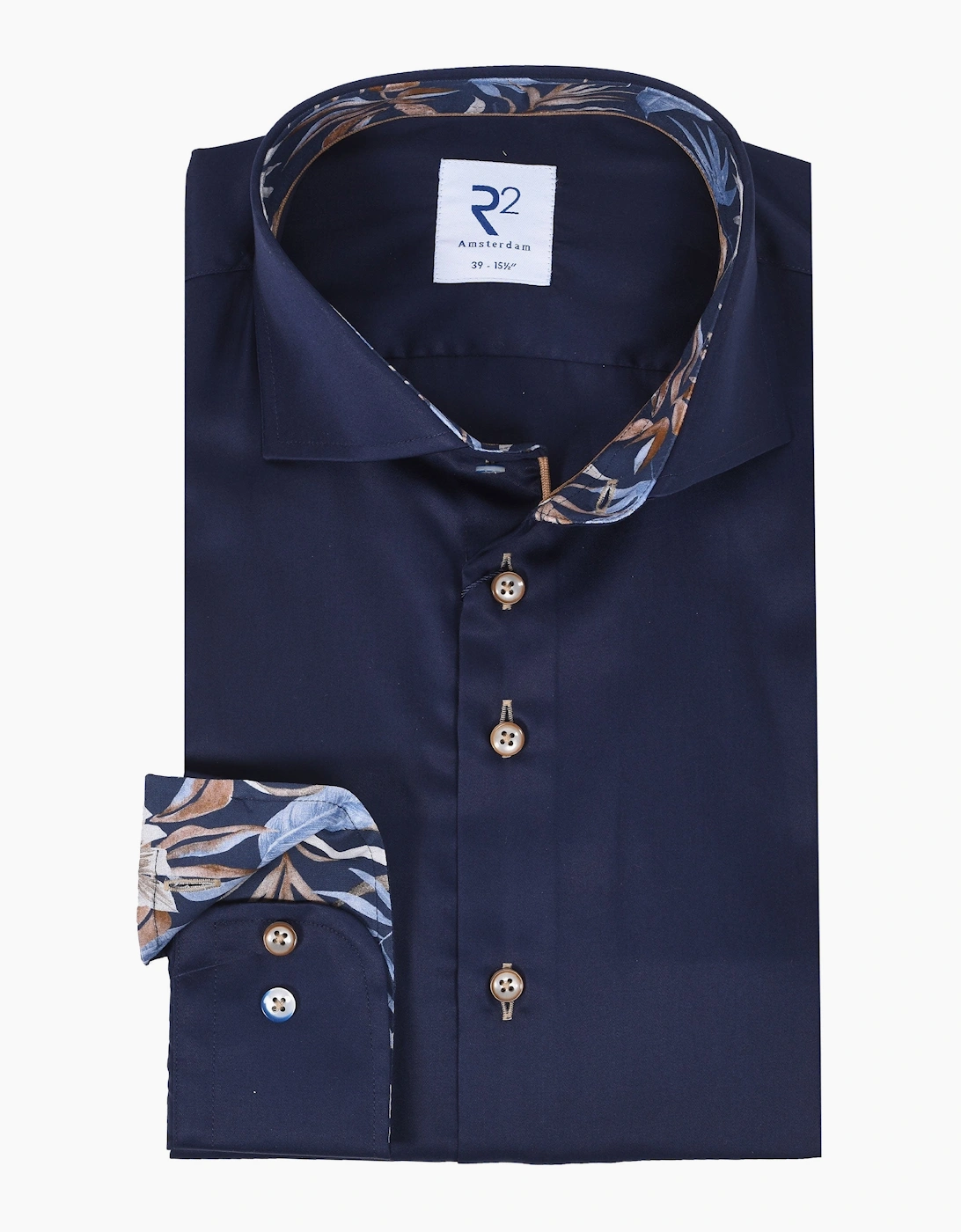 Men's R2 Cut Away Long Sleeved Shirt Navy - Size: 48/50