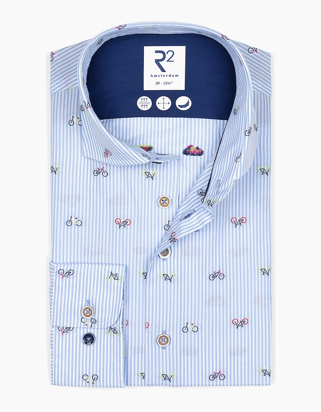 R2 Men's R2 Biycle Print Cutaway Collar Shirt Light Blue