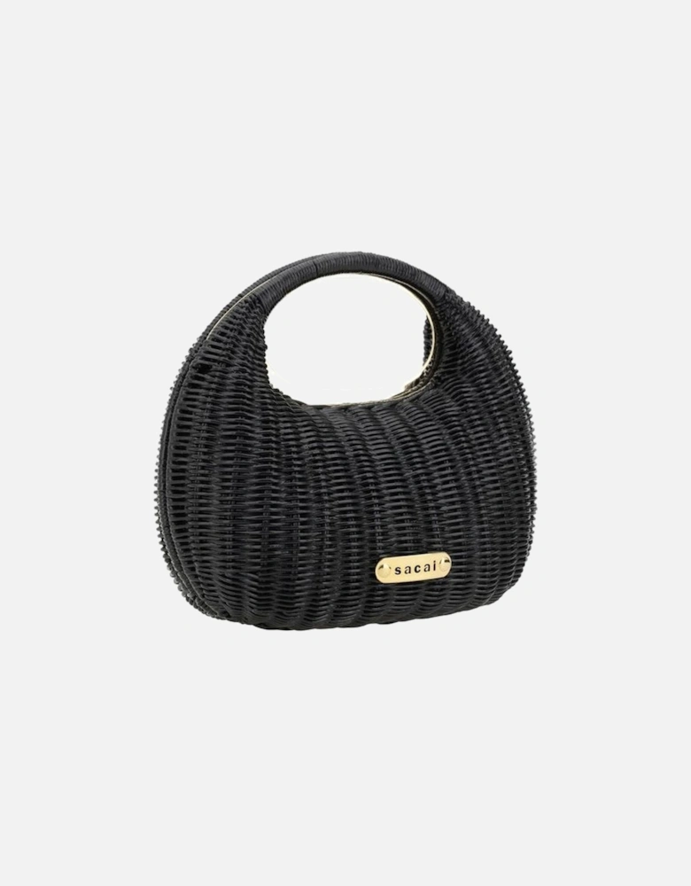 Rattan Handbag with Gold Plaque and Snap Closure Women - Black