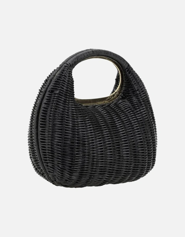 Rattan Handbag with Gold Plaque and Snap Closure Women - Black