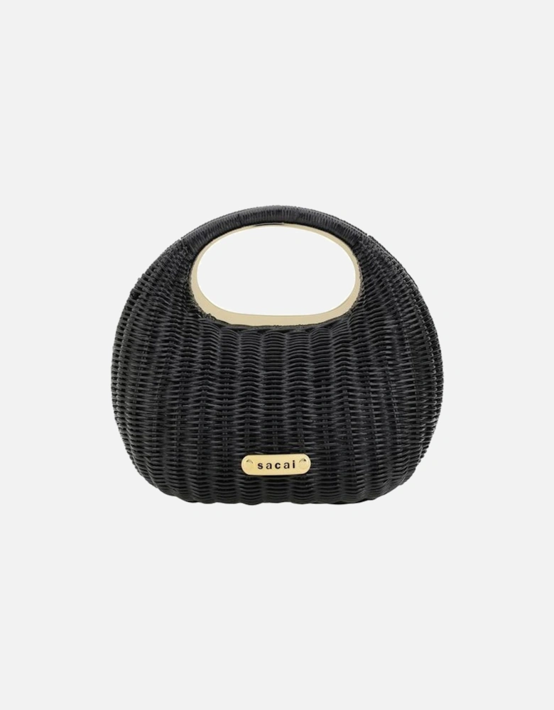 Rattan Handbag with Gold Plaque and Snap Closure Women - Black