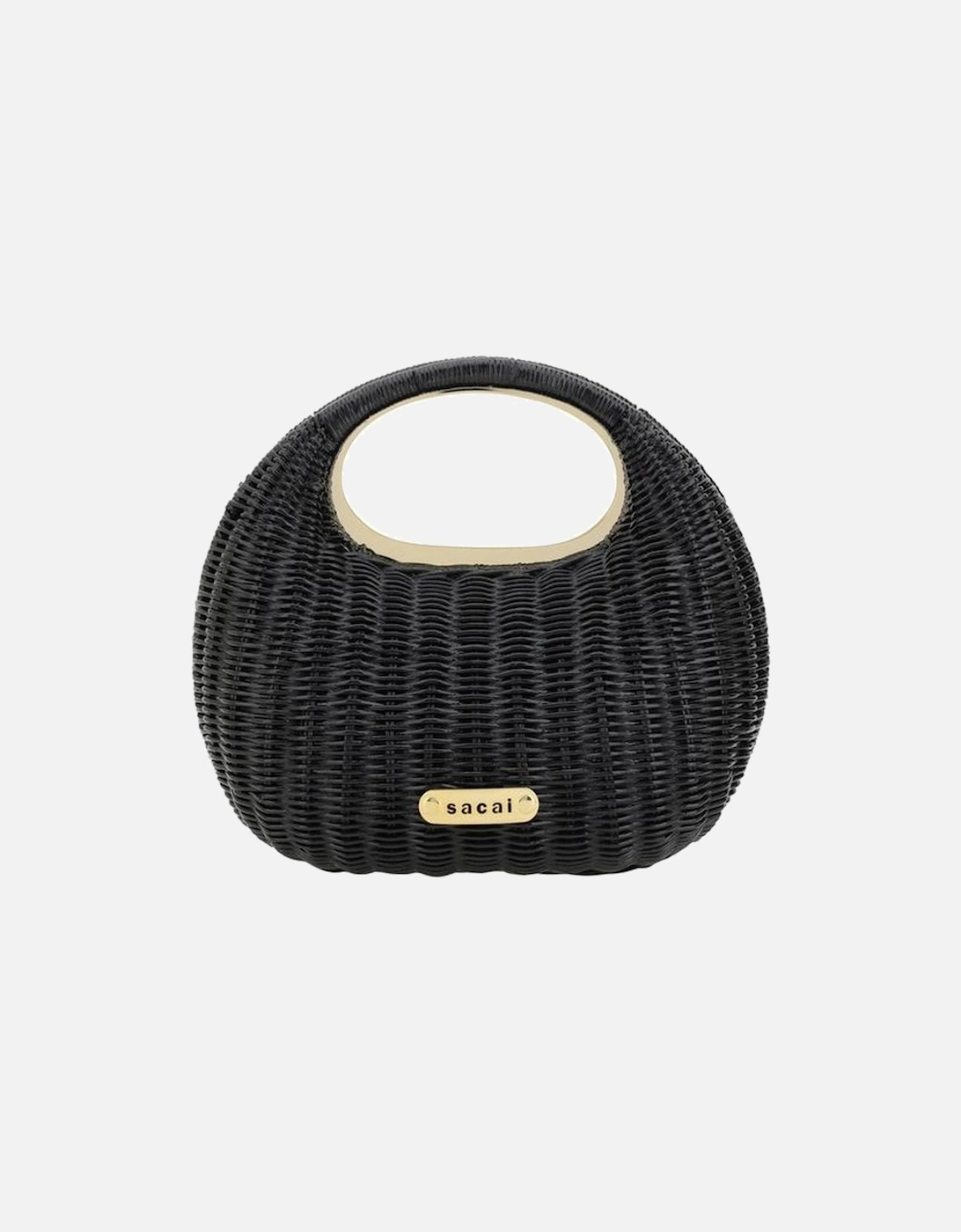 Rattan Handbag with Gold Plaque and Snap Closure Women - Black, 5 of 4