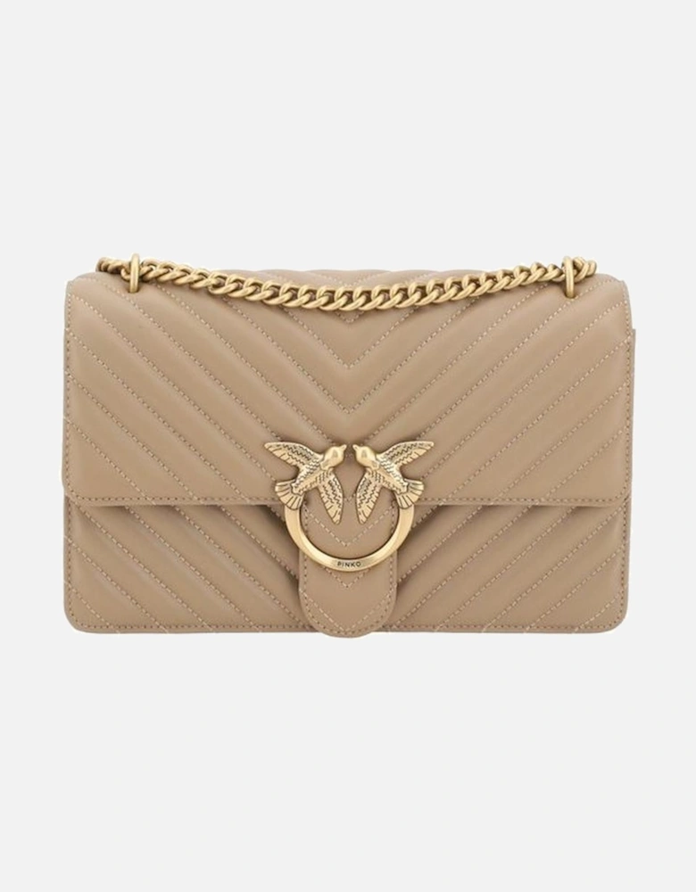 Classic Quilted Leather Shoulder Bag with Chain Strap Women - Beige