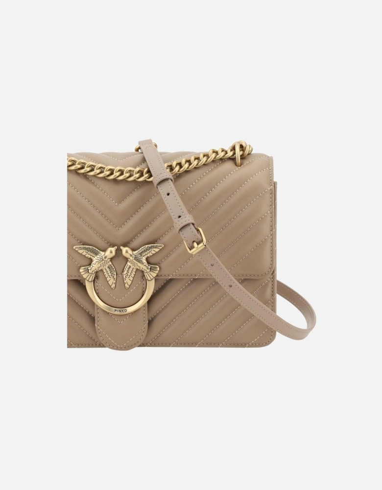 Classic Quilted Leather Shoulder Bag with Chain Strap Women - Beige