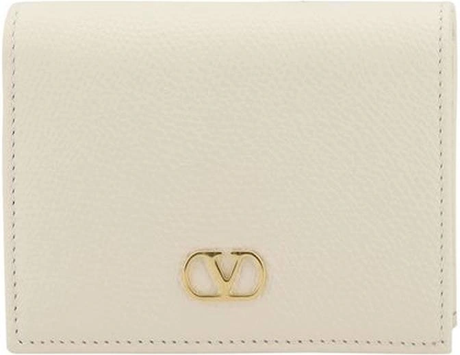 Leather Billfold Wallet with VLogo Plaque Women - Cream
