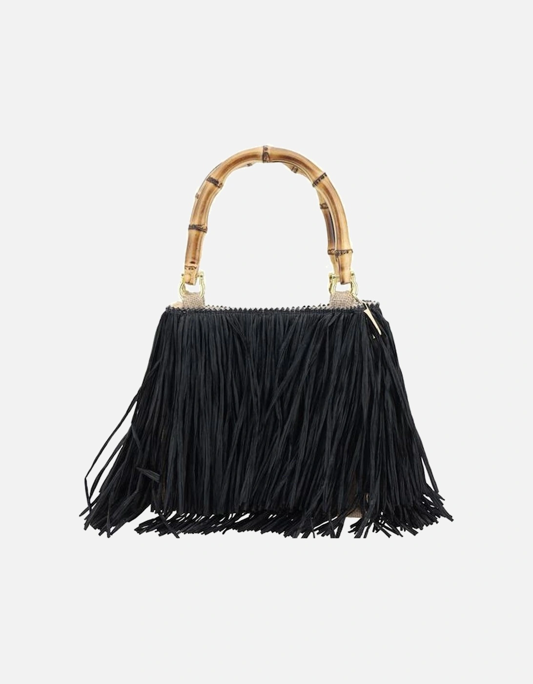 Bamboo Handle Raffia Fringe Handbag Women - Black, 5 of 4