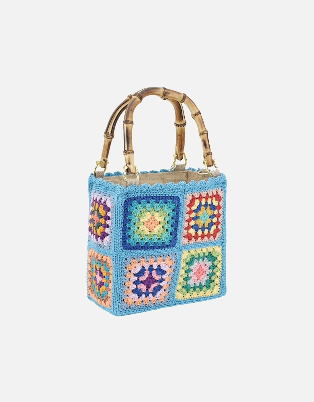 Crochet Mini Handbag with Bamboo Handles Women - Multicolor