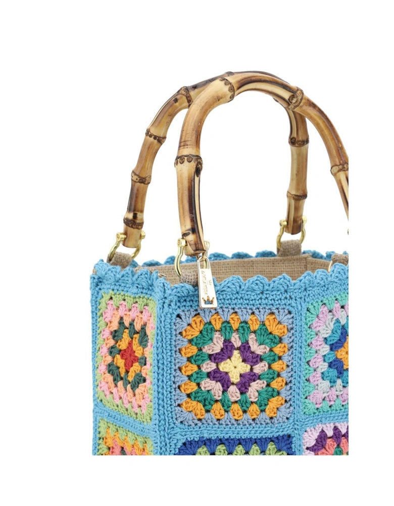 Crochet Mini Handbag with Bamboo Handles Women - Multicolor