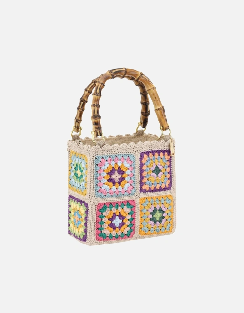 Elegant Crochet Mini Handbag with Bamboo Handle Women - Multicolor