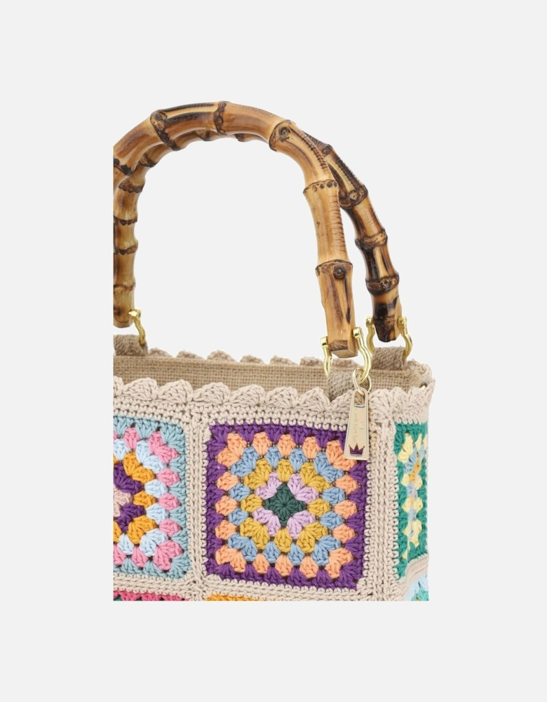 Elegant Crochet Mini Handbag with Bamboo Handle Women - Multicolor