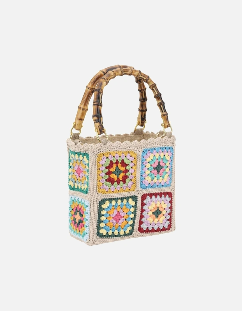 Elegant Crochet Mini Handbag with Bamboo Handle Women - Multicolor