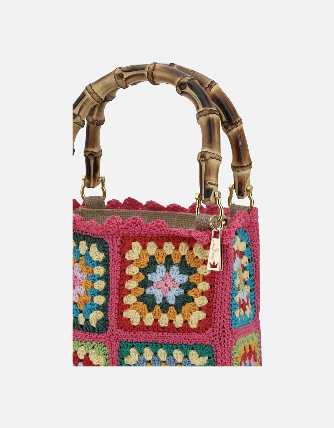 Summer Mini Handbag with Double Bamboo Handle Women - Multicolor