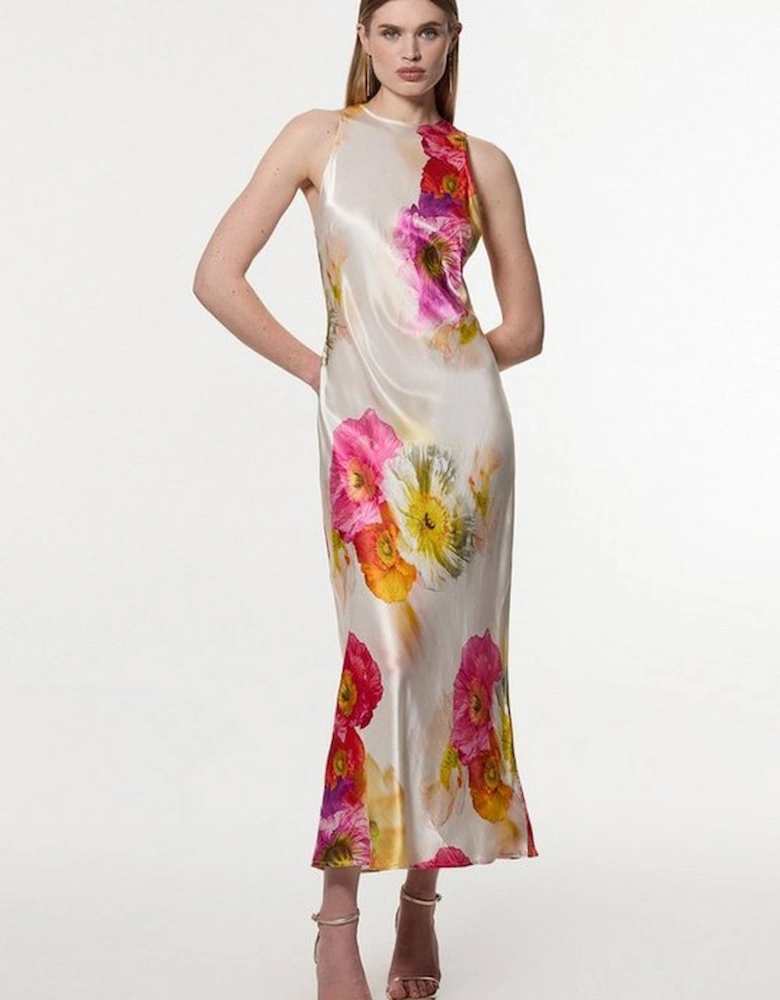 Petite Floral Satin Woven Column Maxi Dress