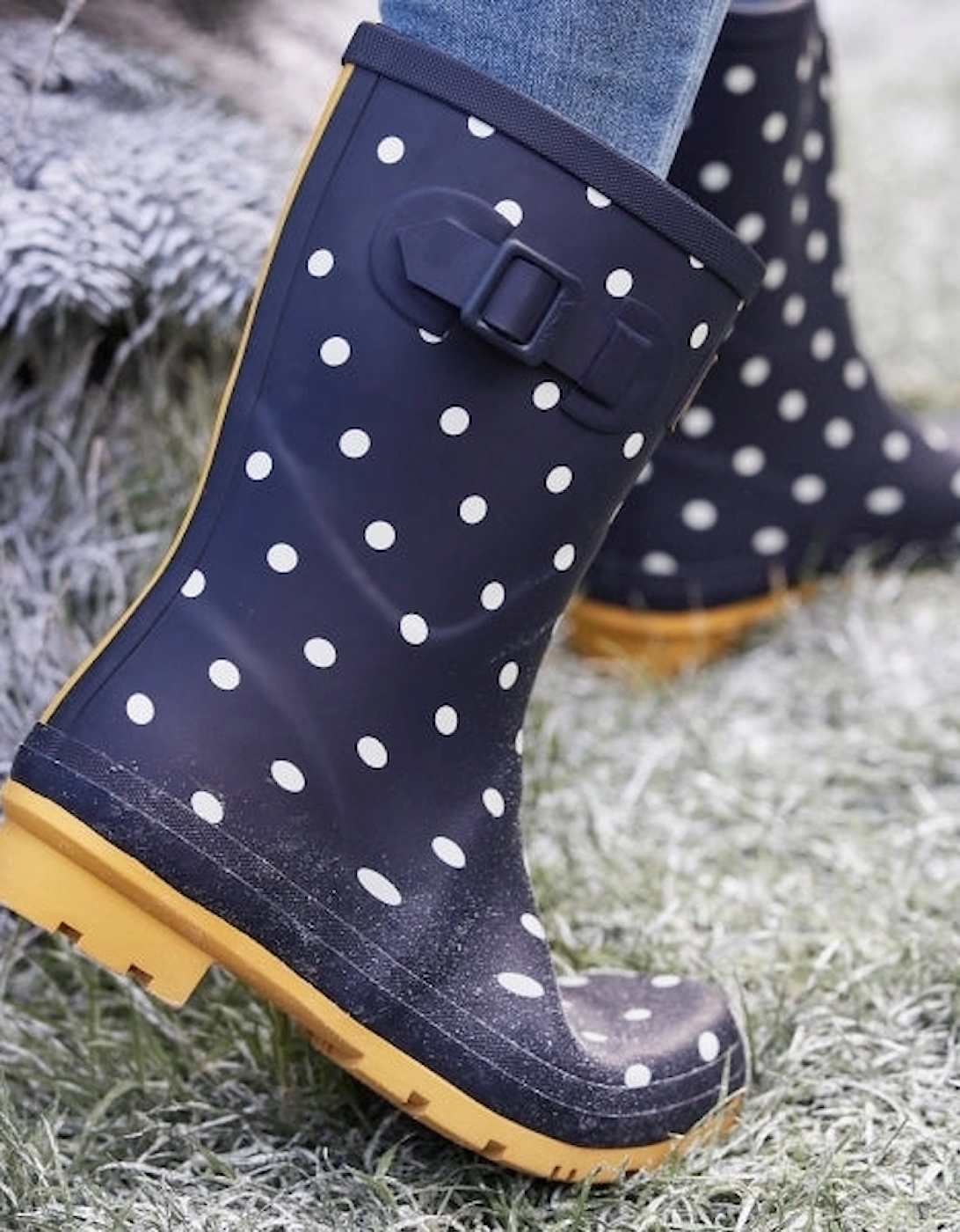 MOLLY WELLY Womens Rubber Mid-Calf Wellies French Navy Spot