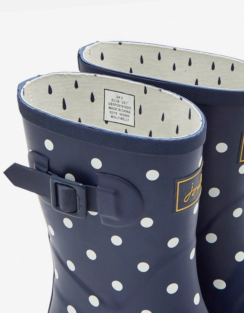 MOLLY WELLY Womens Rubber Mid-Calf Wellies French Navy Spot