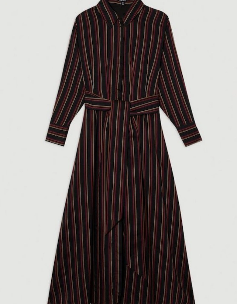 Premium Cotton Tailored Belted Shirt Maxi Dress