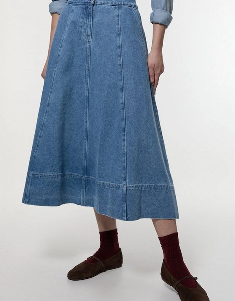 Denim High Waist Full Midi Skirt