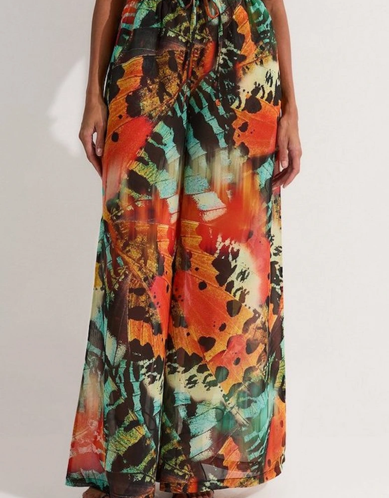 Butterfly Viscose Georgette Wide Leg Beach Trouser