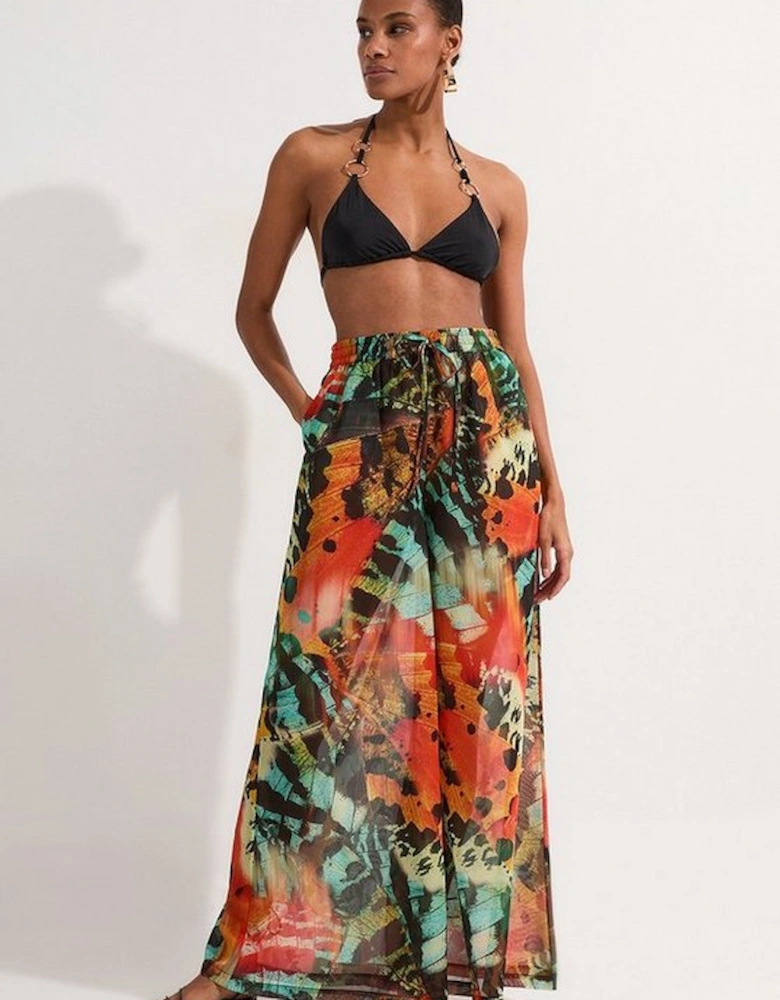 Butterfly Viscose Georgette Wide Leg Beach Trouser