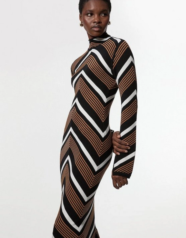 Contrast Stripe Detail Knitted Maxi Dress