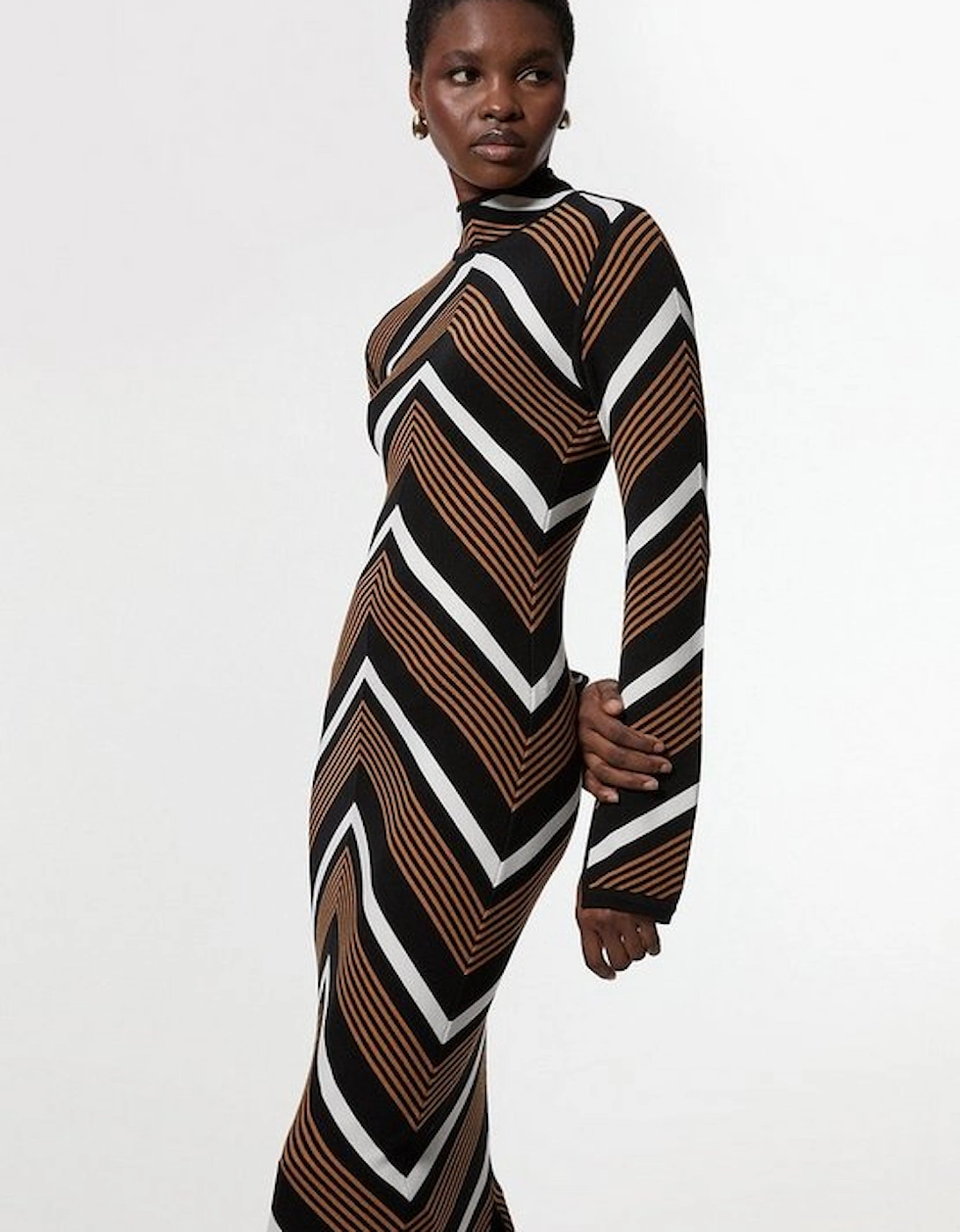 Contrast Stripe Detail Knitted Maxi Dress