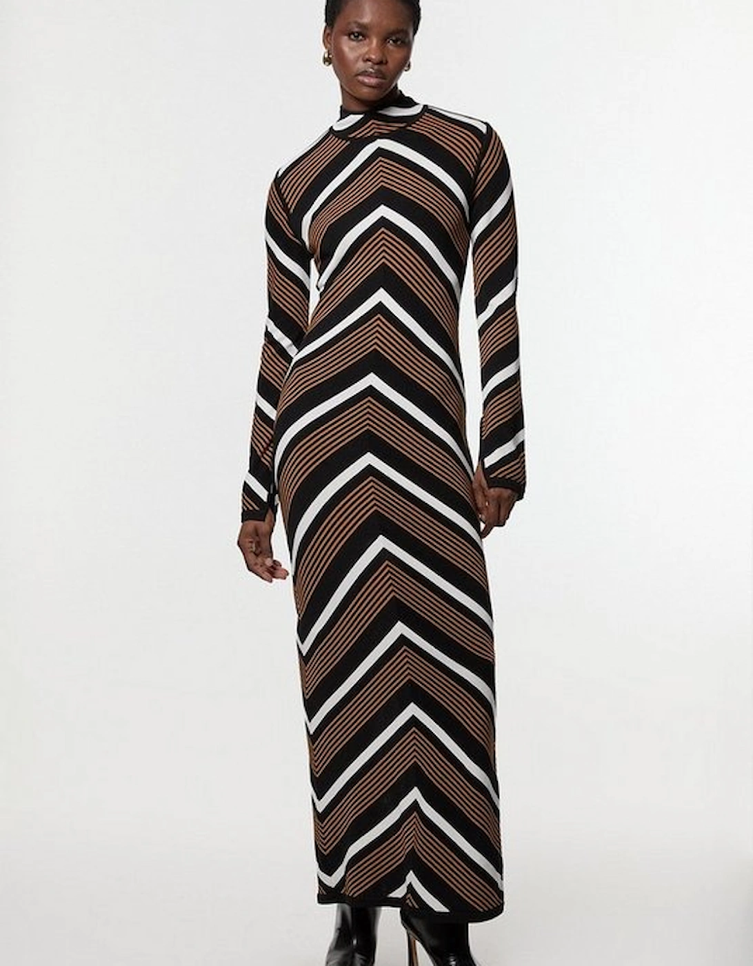 Contrast Stripe Detail Knitted Maxi Dress