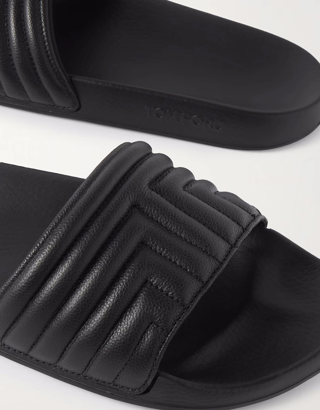 Harris Leather Quilted Sliders Black