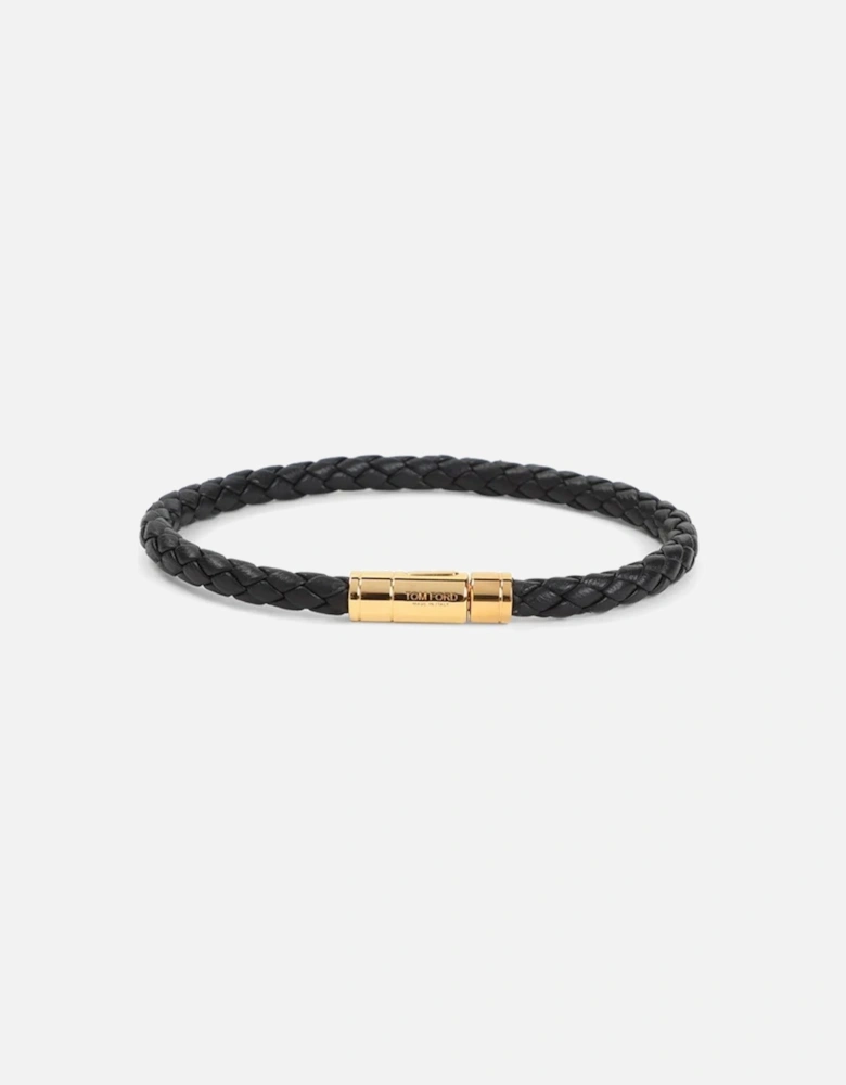 Brass + Woven Leather Bracelet Black