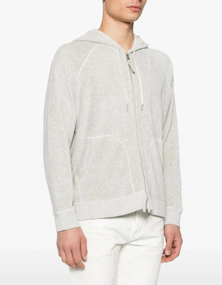 Luxury Towelling Zip Hooded Top Grey