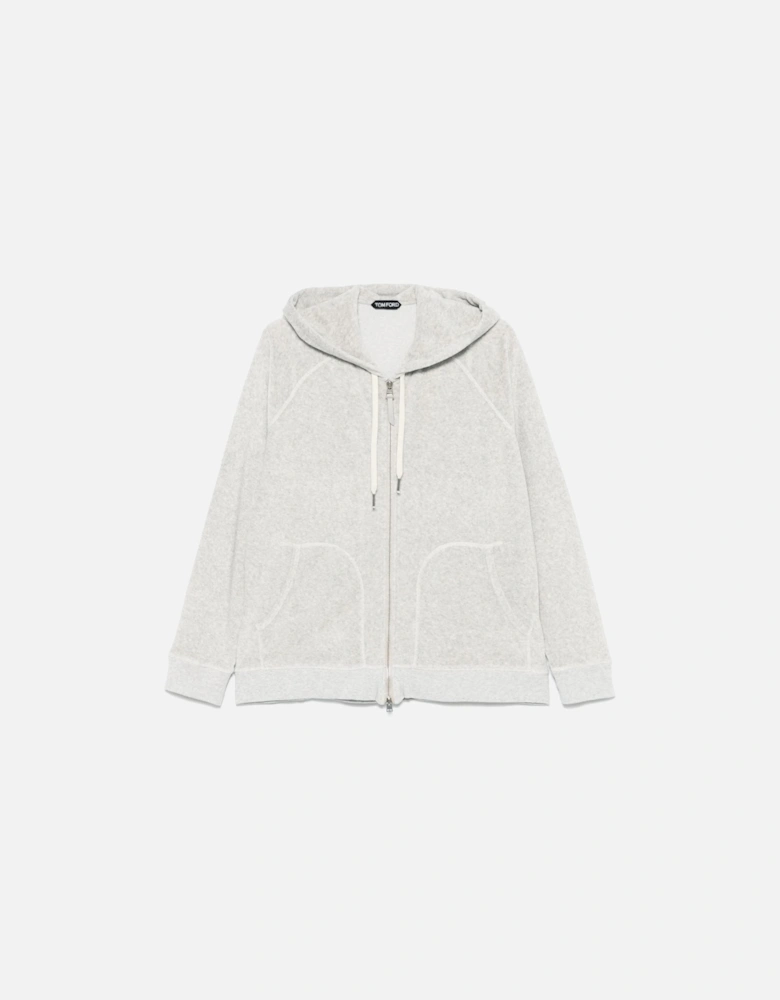 Luxury Towelling Zip Hooded Top Grey