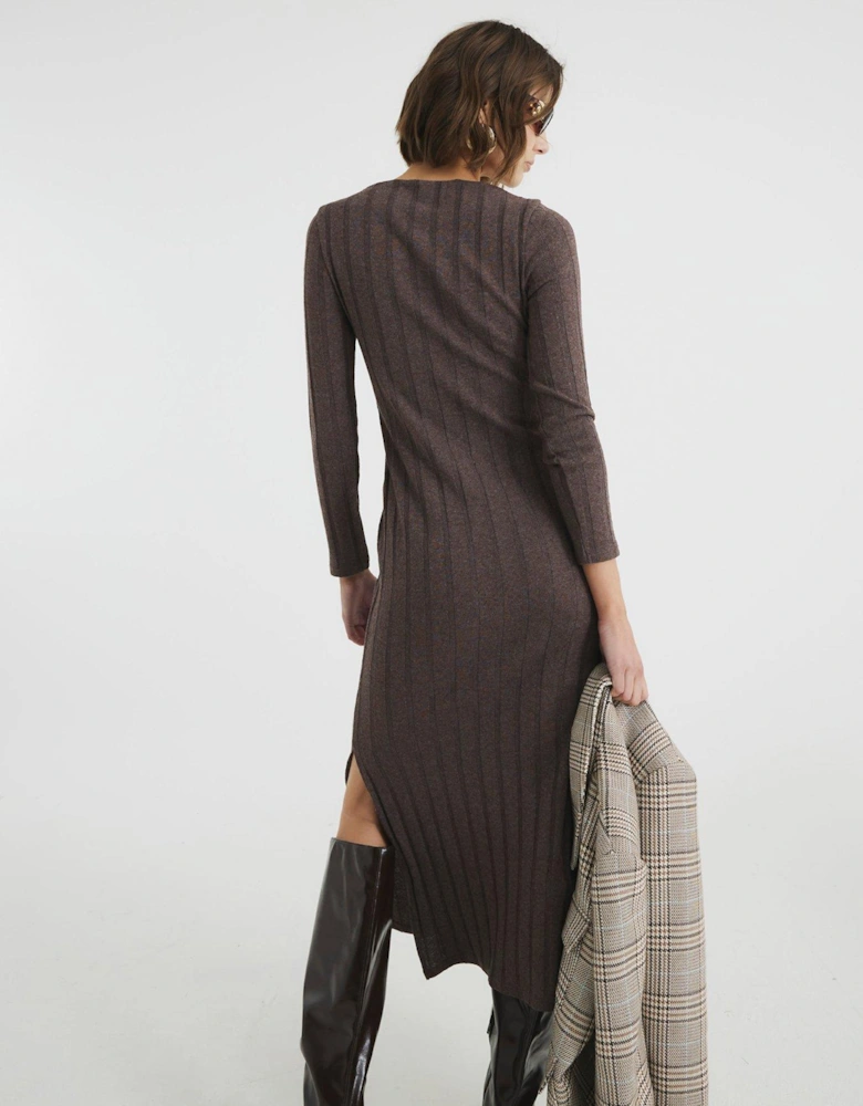 Cosy Rib Midi Dress - Dark Brown