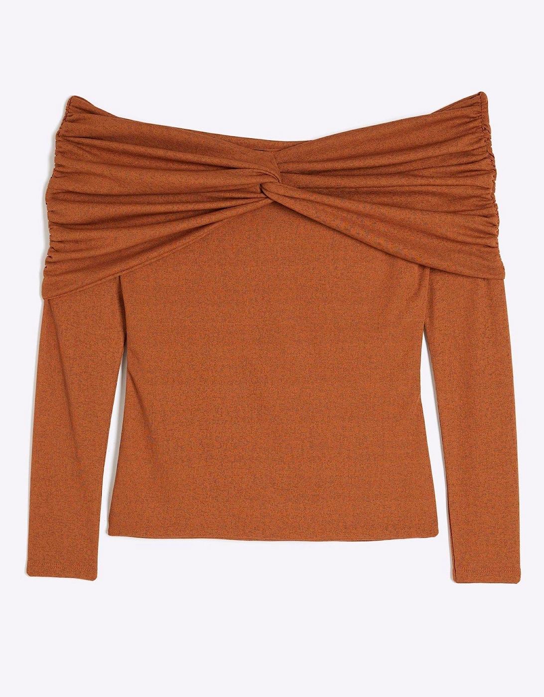 Ruched Bardot Top - Brown