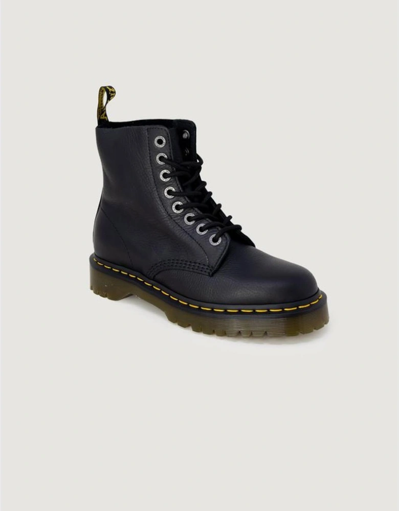 Leather Combat Boots with 3cm Heel Women - Black